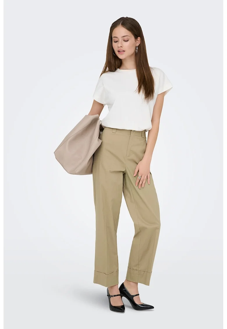 Pantaloni crop cu talie inalta, Maro camel