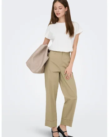 Pantaloni crop cu talie inalta, Maro camel