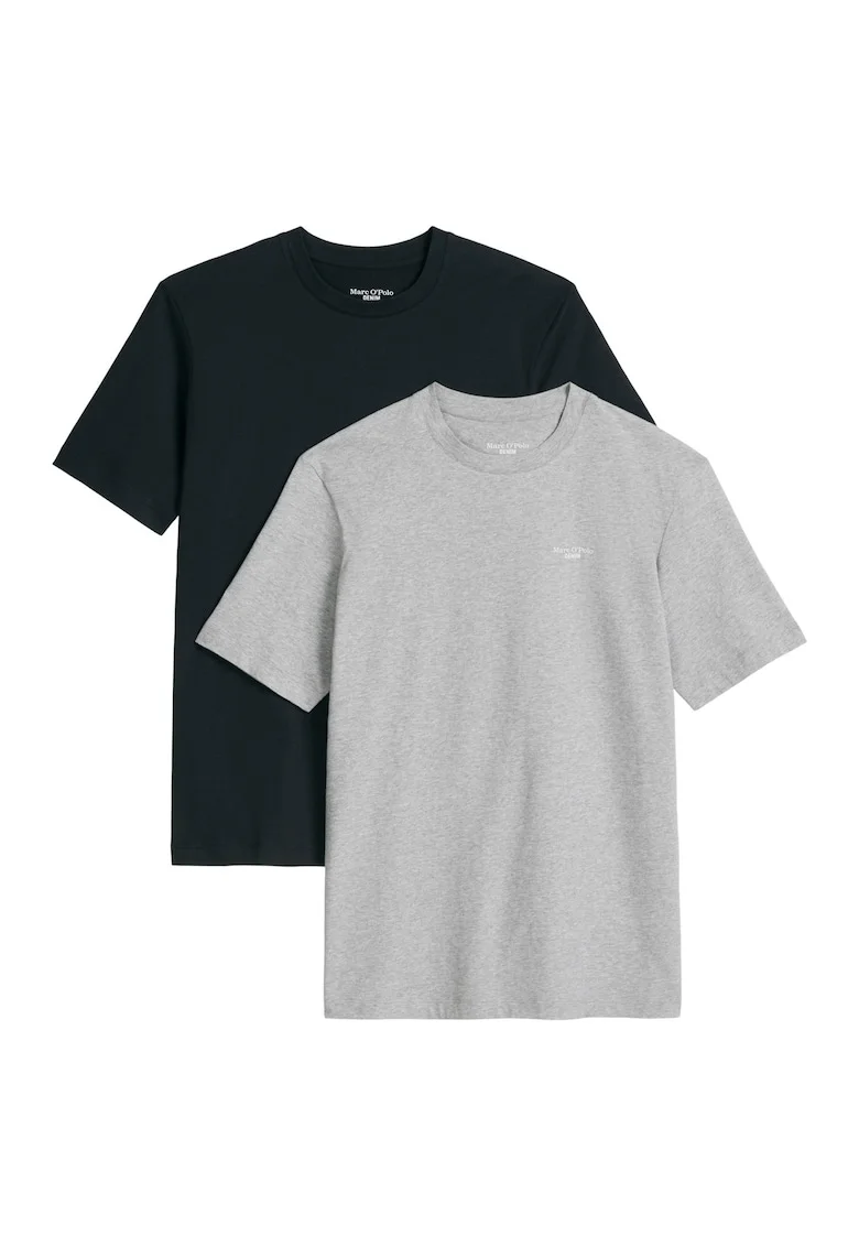 Set de tricouri regular fit cu model uni - 2 piese, Negru/Gri