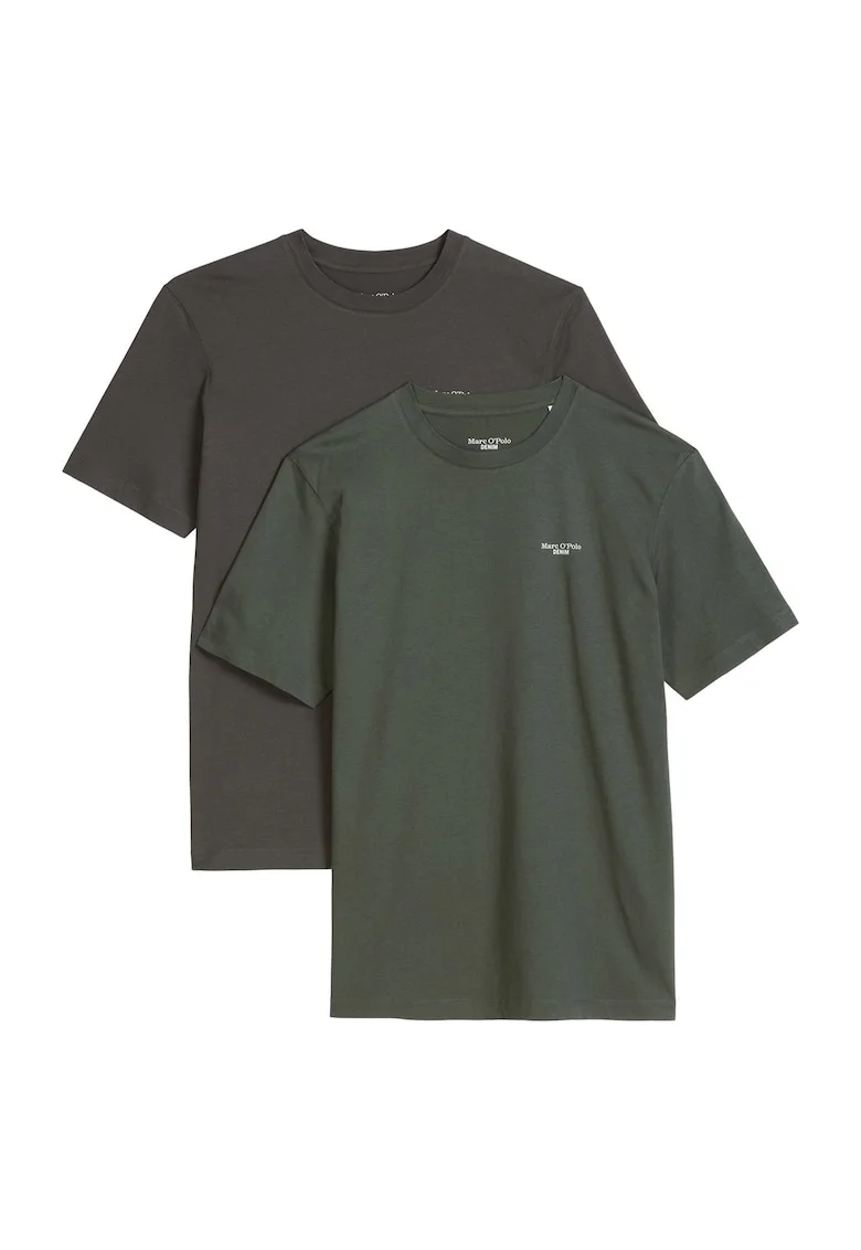 Set de tricouri regular fit cu model uni - 2 piese, Verde/Gri inchis