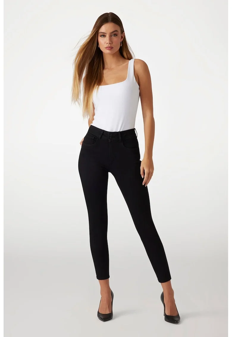Blugi crop skinny cu talie inalta, Negru
