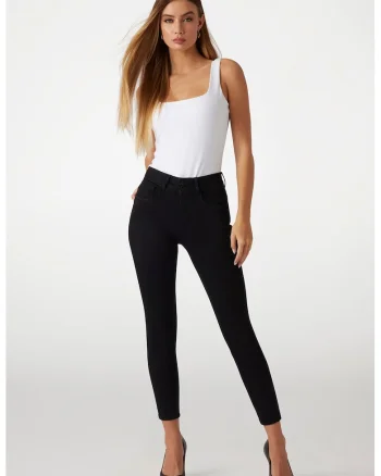 Blugi crop skinny cu talie inalta, Negru