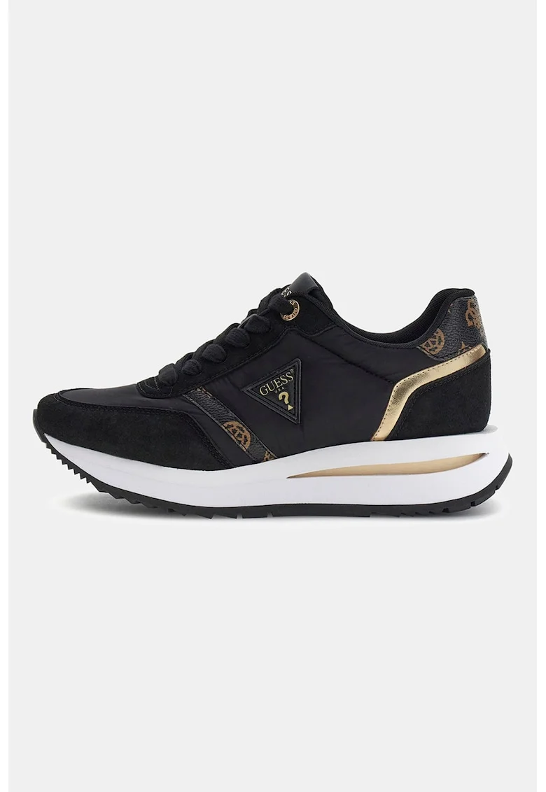 Pantofi sport cu talpa wedge si logo, Auriu/Negru