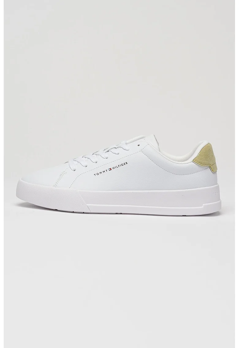 Pantofi sport Court din piele cu logo, Verde pal/Alb optic