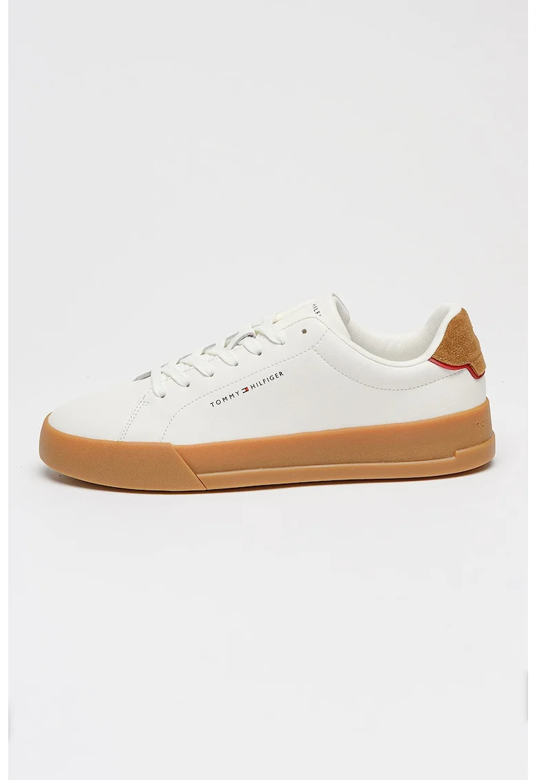 Pantofi sport Court din piele cu logo, Caramel/Alb murdar