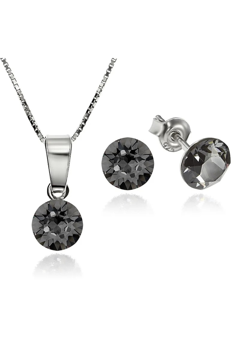 Set Argint 925 placat cu rodiu cu cristale Swarovski® Xirius Silver Night 6mm Surub + Lant