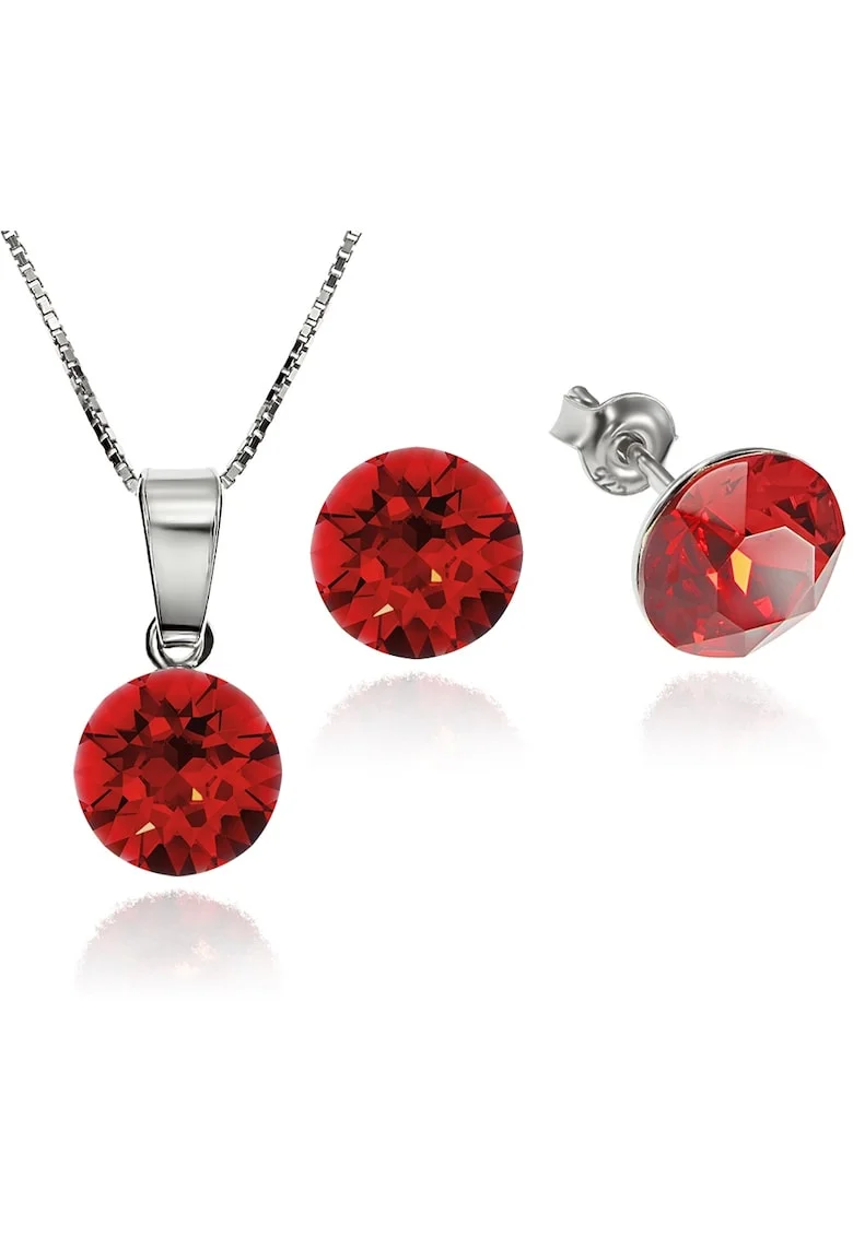 Set Argint 925 placat cu rodiu cu cristale Swarovski® Xirius Light Siam 8mm Surub + Lant