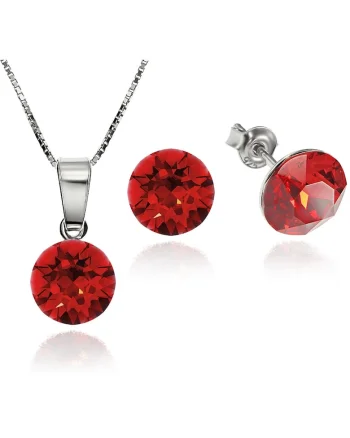 Set Argint 925 placat cu rodiu cu cristale Swarovski® Xirius Light Siam 8mm Surub + Lant