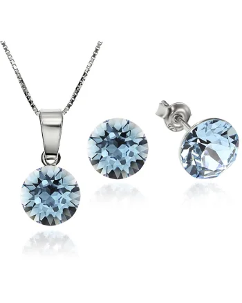 Set Argint 925 placat cu rodiu cu cristale Swarovski® Xirius Aquamarine 8mm Surub + Lant