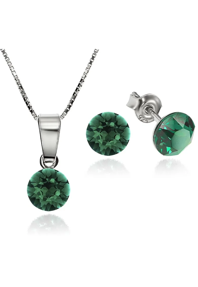 Set Argint 925 placat cu rodiu cu cristale Swarovski® Xirius Emerald 6mm Surub + Lant