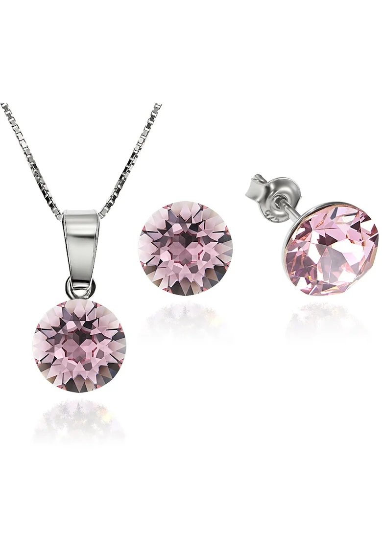 Set Argint 925 placat cu rodiu cu cristale Swarovski® Xirius Light Rose 8mm Surub + Lant