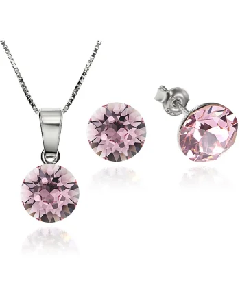 Set Argint 925 placat cu rodiu cu cristale Swarovski® Xirius Light Rose 8mm Surub + Lant