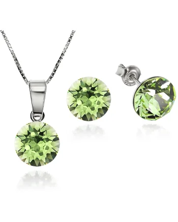 Set Argint 925 placat cu rodiu cu cristale Swarovski® Xirius Peridot 8mm Surub + Lant