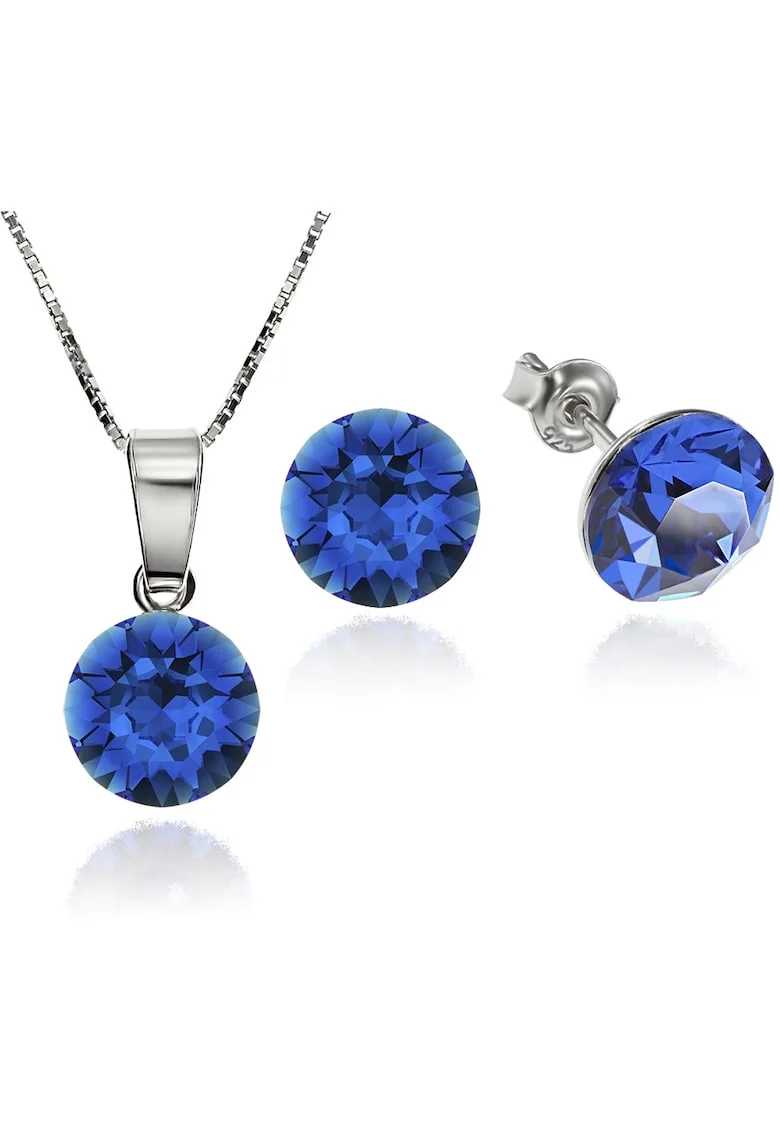 Set Argint 925 placat cu rodiu cu cristale Swarovski® Xirius Blue Capri 8mm Surub + Lant