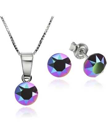 Set Argint 925 placat cu rodiu cu cristale Swarovski® Xirius Scarabeus Green 6mm Surub + Lant