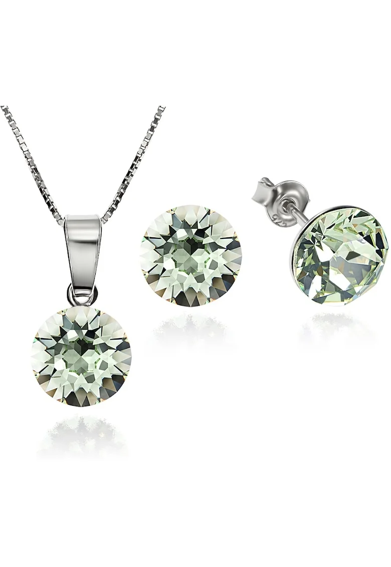 Set Argint 925 placat cu rodiu cu cristale Swarovski® Xirius Chrysolite 8mm Surub + Lant