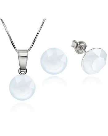 Set Argint 925 placat cu rodiu cu cristale Swarovski® Xirius Powder Blue 8mm Surub + Lant