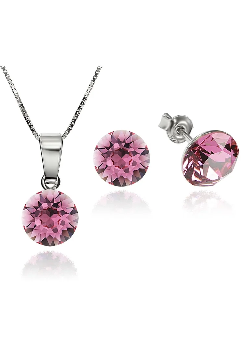 Set Argint 925 placat cu rodiu cu cristale Swarovski® Xirius Rose 8mm Surub + Lant