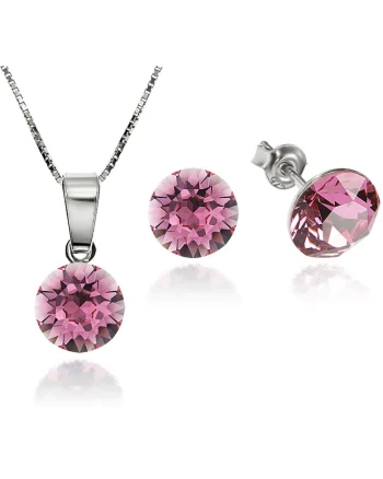 Set Argint 925 placat cu rodiu cu cristale Swarovski® Xirius Rose 8mm Surub + Lant