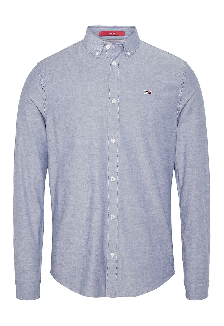 Camasa slim fit din amestec de bumbac organic, Alb/Albastru
