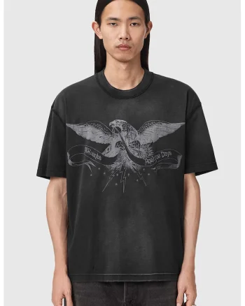 Tricou lejer cu imprimeu grafic, Negru stins