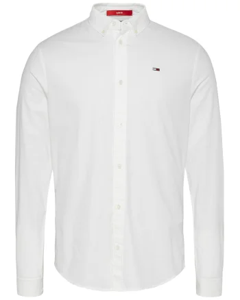 Camasa slim fit din amestec de bumbac organic, Alb
