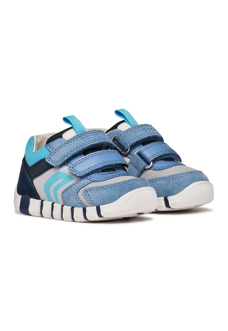 Pantofi sport Iupidoo cu velcro si garnituri de piele intoarsa, Gri/Albastru prafuit
