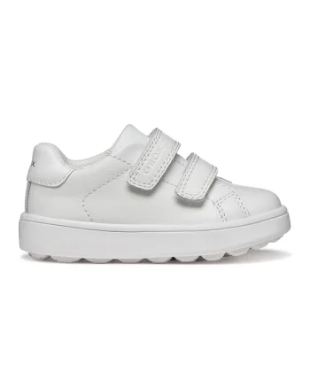 Pantofi sport Minicub de piele si material textil cu velcro, Alb