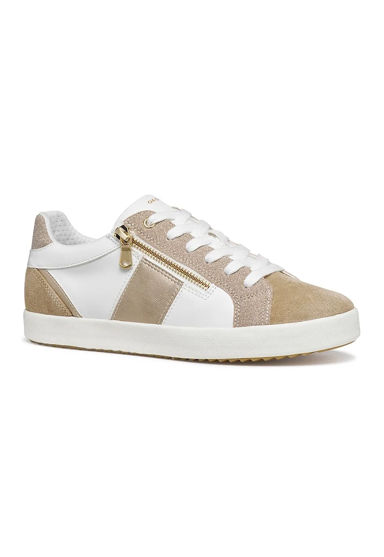 Pantofi sport cu detalii de piele intoarsa, Alb/Kaki