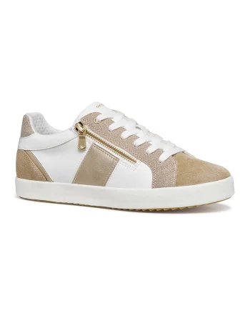 Pantofi sport cu detalii de piele intoarsa, Alb/Kaki
