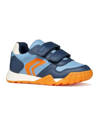 Pantofi sport din piele ecologica cu velcro, Portocaliu/Albastru