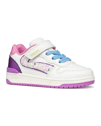 Pantofi sport din piele ecologica cu velcro, Alb/Violet