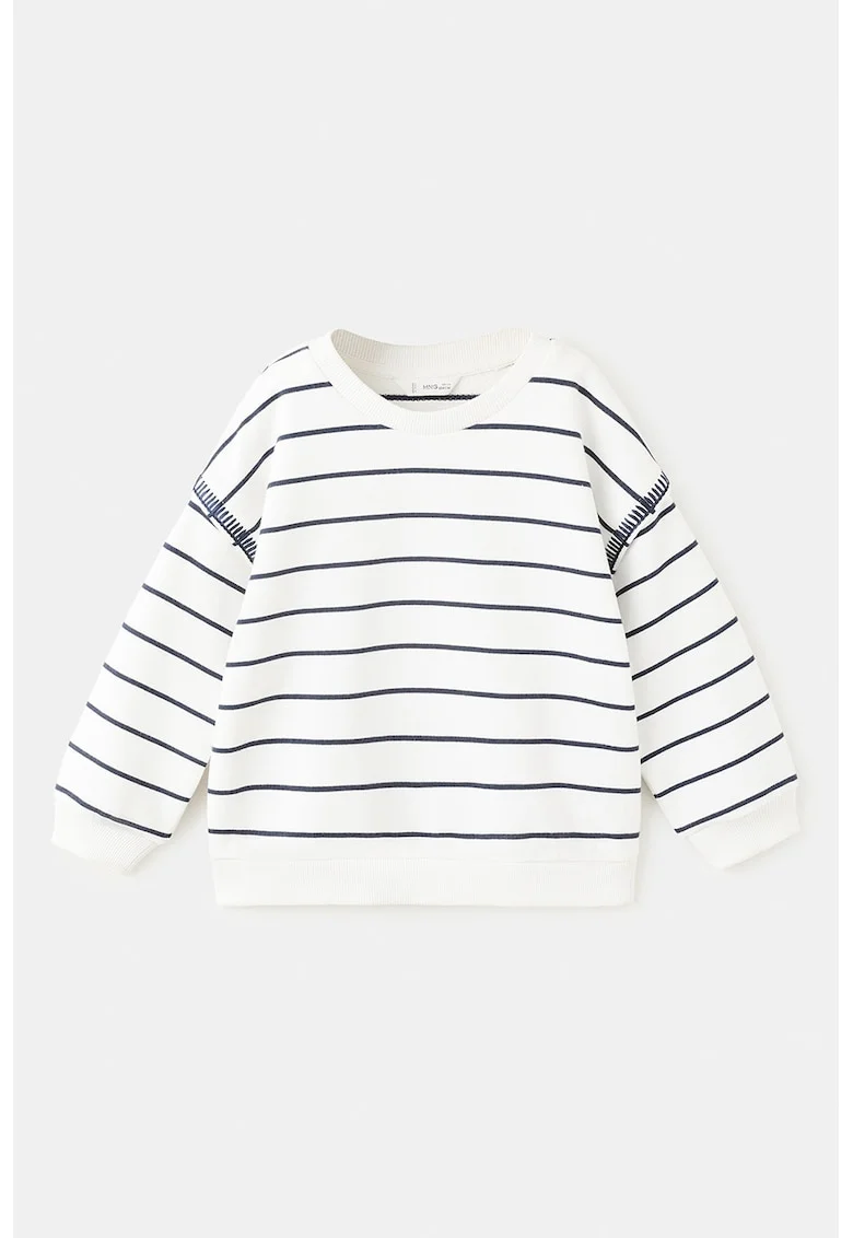 Bluza de trening cu dungi si terminatii striate, Negru stins/Alb murdar