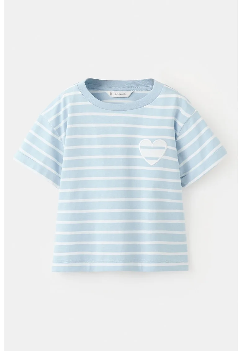 Tricou de bumbac cu dungi, Albastru pastel/Alb optic