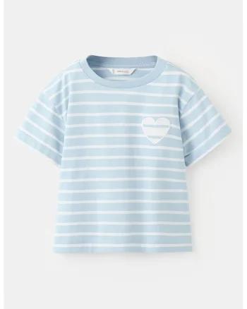Tricou de bumbac cu dungi, Albastru pastel/Alb optic