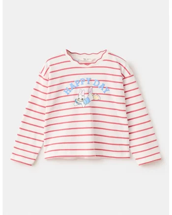 Bluza de bumbac cu dungi, Rosu/Albastru pastel/Alb murdar