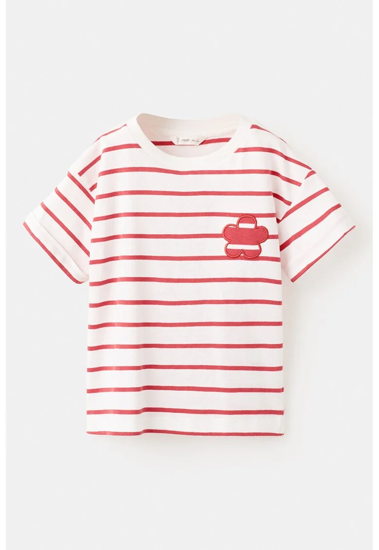 Tricou de bumbac cu dungi, Rosu/Alb murdar