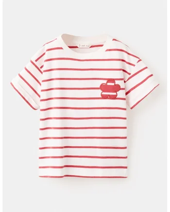 Tricou de bumbac cu dungi, Rosu/Alb murdar