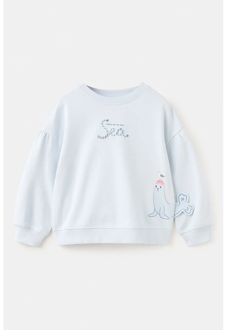 Bluza de trening de bumbac cu aplucatie grafica, Albastru pastel