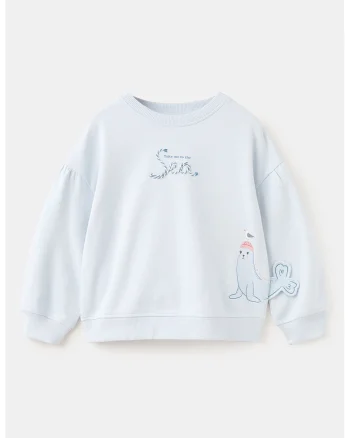 Bluza de trening de bumbac cu aplucatie grafica, Albastru pastel