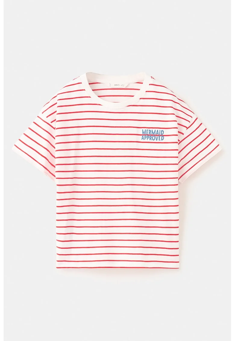 Tricou de bumbac cu dungi, Rosu/Alb murdar/Albastru petrol