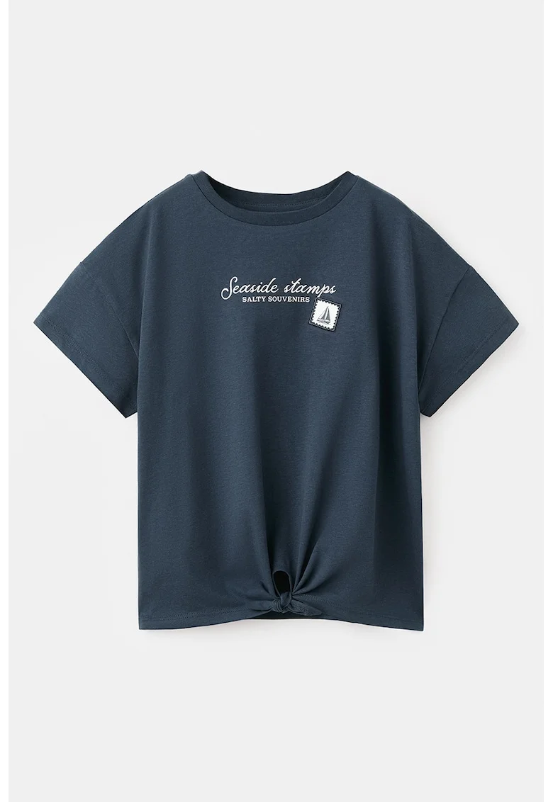 Tricou de bumbac cu model grafic, Alb murdar/Bleumarin