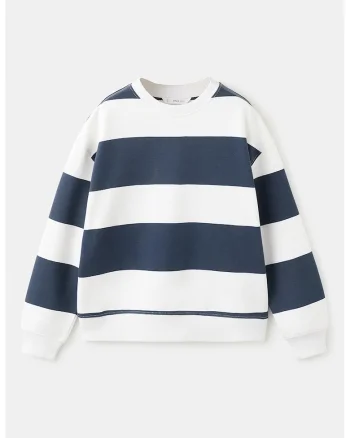 Bluza de trening din bumbac cu dungi, Alb murdar/Bleumarin