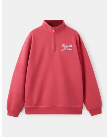 Bluza de trening cu imprimeu si fenta cu fermoar, Rosu