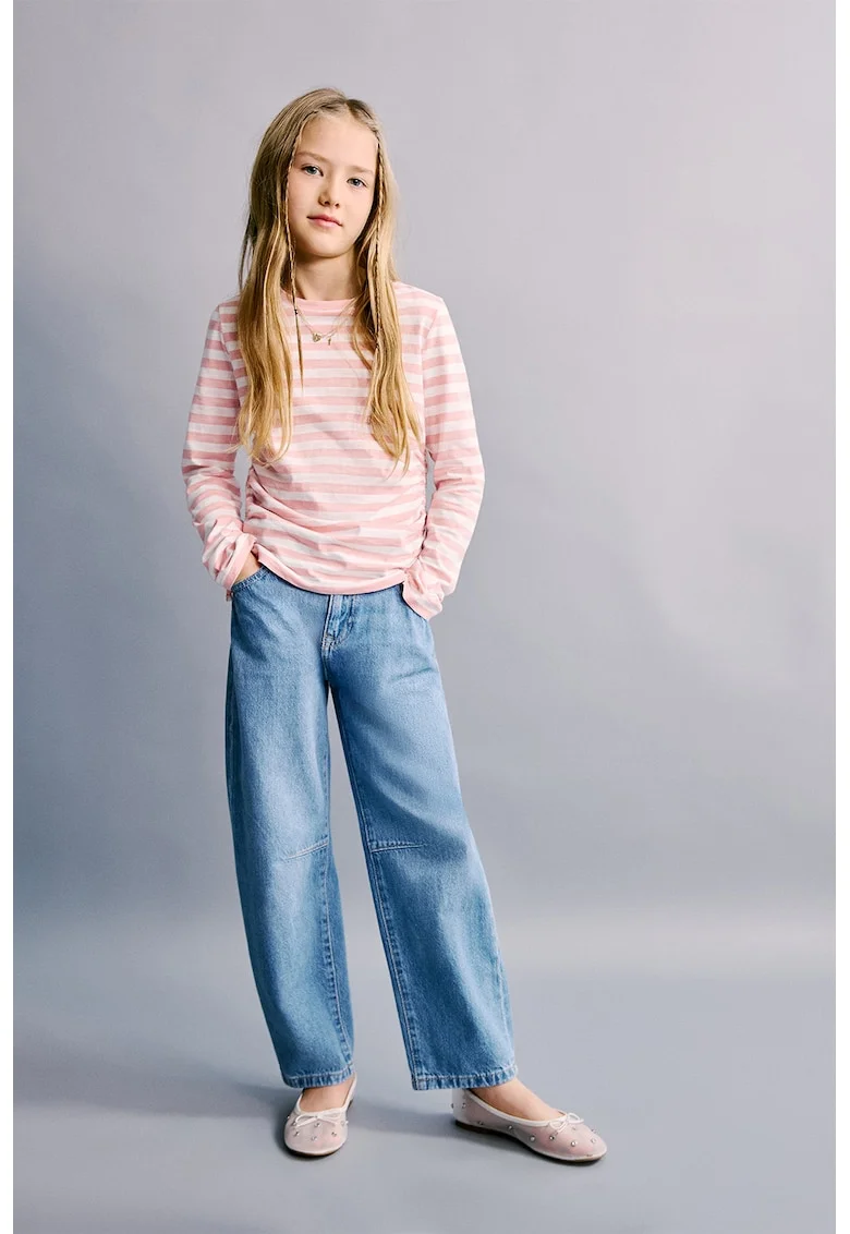 Bluza cu decolteu la baza gatului si dungi, Roz pastel/Alb murdar