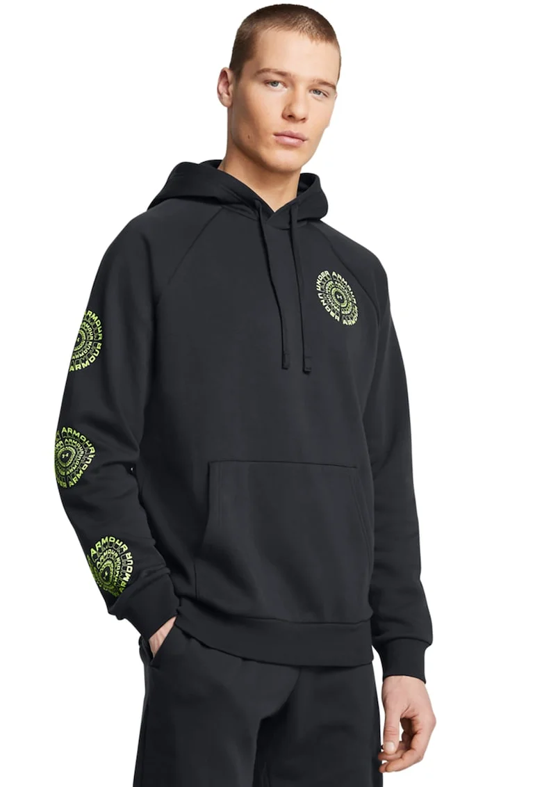 Hanorac cu maneci raglan, pentru fitness Rival, Negru/Verde lime