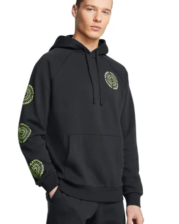 Hanorac cu maneci raglan, pentru fitness Rival, Negru/Verde lime