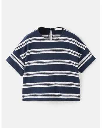 Tricou regular fit cu dungi, Alb optic/Bleumarin