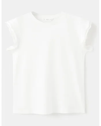 Tricou de bumbac cu decolteu la baza gatului, Alb optic