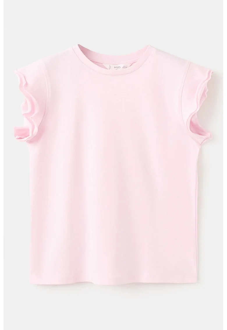 Tricou de bumbac cu decolteu la baza gatului, Roz pastel